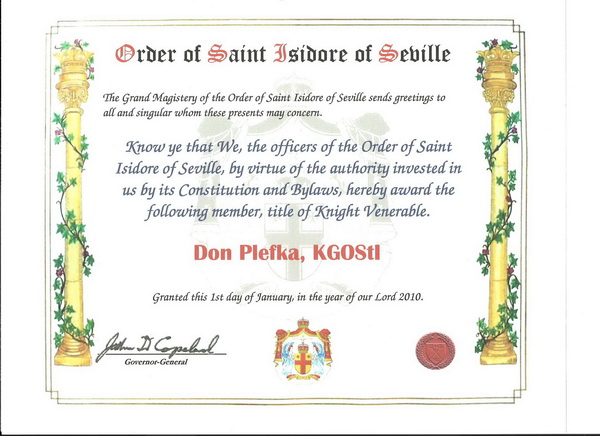 Knight Venerable Certificate